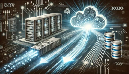 AI generated image showing a futuristic cloud migration
